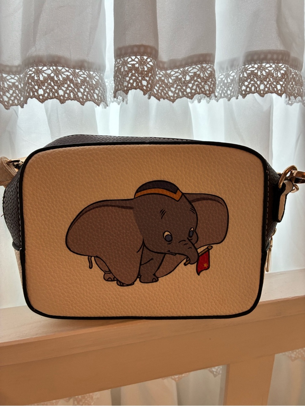 Cream Dumbo Graphic Crossbody Bag with Black Trim